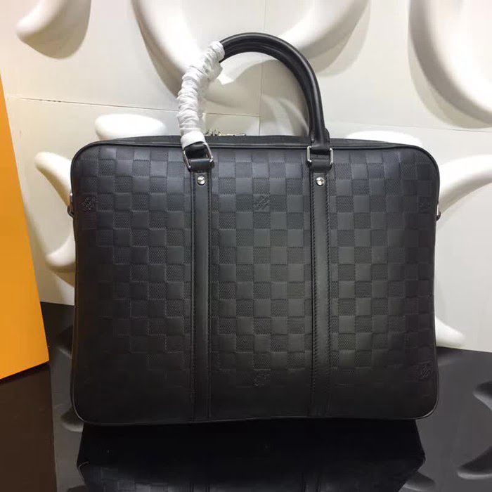 路易威登LV頂級原單 N41478 黑壓格 Damier Infini皮革Porte-Documents Voyage小號公事包 YDH1799